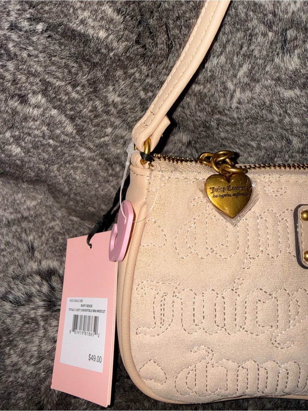 NWT Juicy Couture- Totally Juicy Convertible Mini Wristlet in Buff Beige